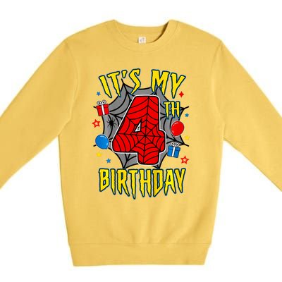 Its My 4th Birthday Spider Theme Party Turning 4yr Premium Crewneck Sweatshirt