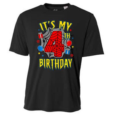 Its My 4th Birthday Spider Theme Party Turning 4yr Cooling Performance Crew T-Shirt