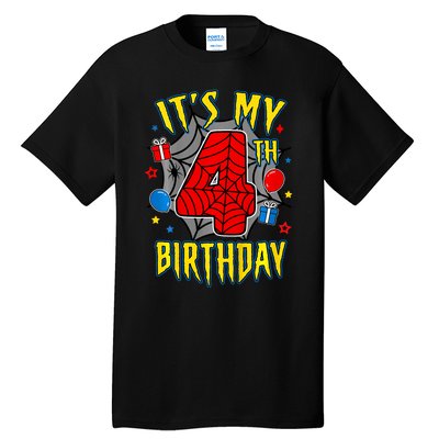 Its My 4th Birthday Spider Theme Party Turning 4yr Tall T-Shirt