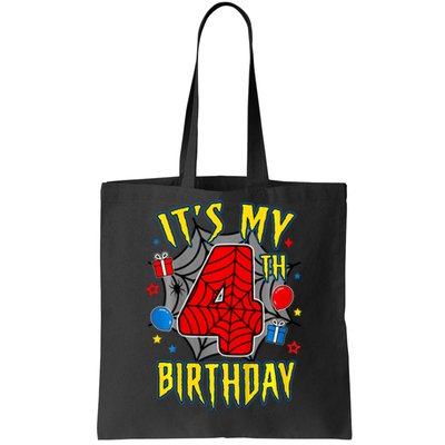 Its My 4th Birthday Spider Theme Party Turning 4yr Tote Bag