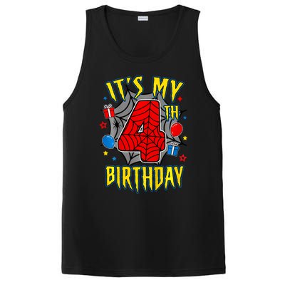 Its My 4th Birthday Spider Theme Party Turning 4yr PosiCharge Competitor Tank