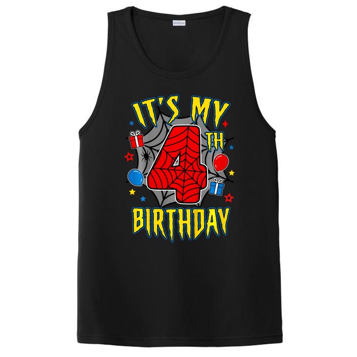 Its My 4th Birthday Spider Theme Party Turning 4yr PosiCharge Competitor Tank