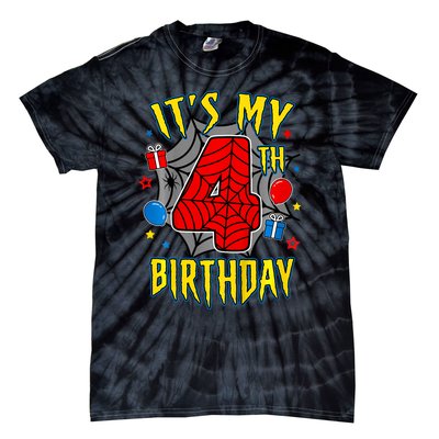 Its My 4th Birthday Spider Theme Party Turning 4yr Tie-Dye T-Shirt