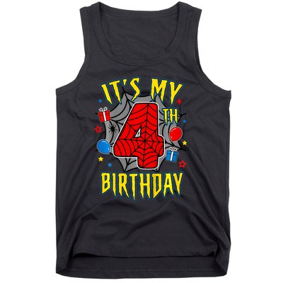 Its My 4th Birthday Spider Theme Party Turning 4yr Tank Top