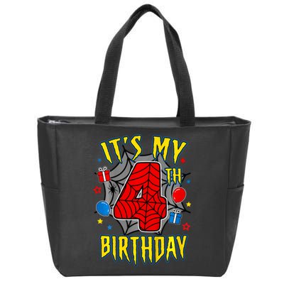 Its My 4th Birthday Spider Theme Party Turning 4yr Zip Tote Bag