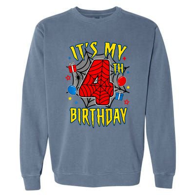 Its My 4th Birthday Spider Theme Party Turning 4yr Garment-Dyed Sweatshirt