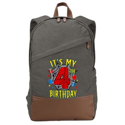 Its My 4th Birthday Spider Theme Party Turning 4yr Cotton Canvas Backpack