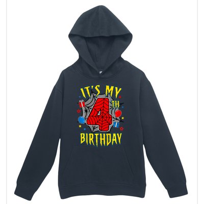 Its My 4th Birthday Spider Theme Party Turning 4yr Urban Pullover Hoodie