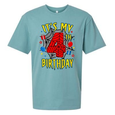 Its My 4th Birthday Spider Theme Party Turning 4yr Sueded Cloud Jersey T-Shirt