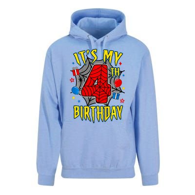 Its My 4th Birthday Spider Theme Party Turning 4yr Unisex Surf Hoodie