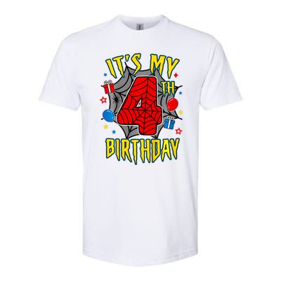 Its My 4th Birthday Spider Theme Party Turning 4yr Softstyle CVC T-Shirt