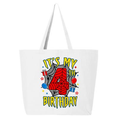 Its My 4th Birthday Spider Theme Party Turning 4yr 25L Jumbo Tote