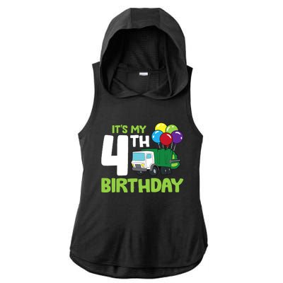 ItS My 4th Birthday Garbage Truck 4th Birthday Ladies PosiCharge Tri-Blend Wicking Draft Hoodie Tank