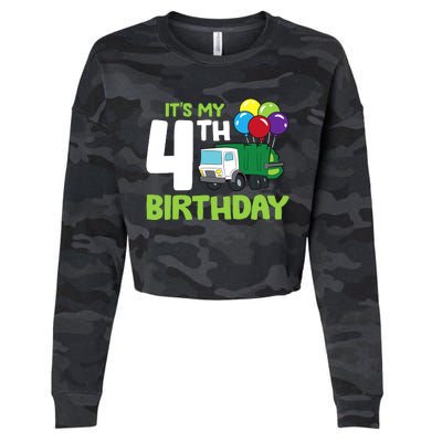 ItS My 4th Birthday Garbage Truck 4th Birthday Cropped Pullover Crew