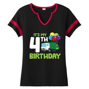 ItS My 4th Birthday Garbage Truck 4th Birthday Ladies Halftime Notch Neck Tee