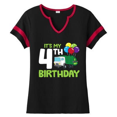 ItS My 4th Birthday Garbage Truck 4th Birthday Ladies Halftime Notch Neck Tee