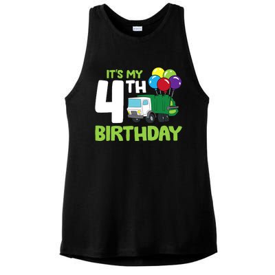 ItS My 4th Birthday Garbage Truck 4th Birthday Ladies PosiCharge Tri-Blend Wicking Tank