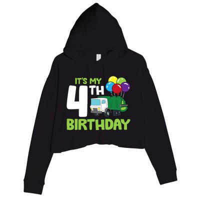 ItS My 4th Birthday Garbage Truck 4th Birthday Crop Fleece Hoodie