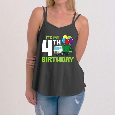 ItS My 4th Birthday Garbage Truck 4th Birthday Women's Strappy Tank