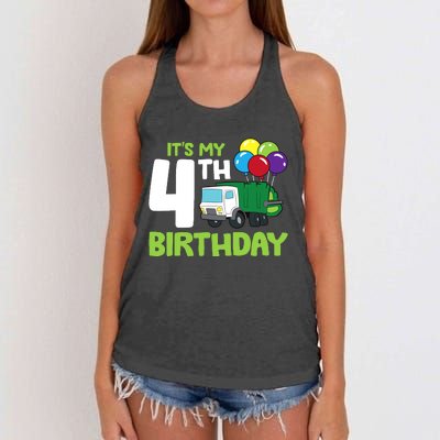 ItS My 4th Birthday Garbage Truck 4th Birthday Women's Knotted Racerback Tank