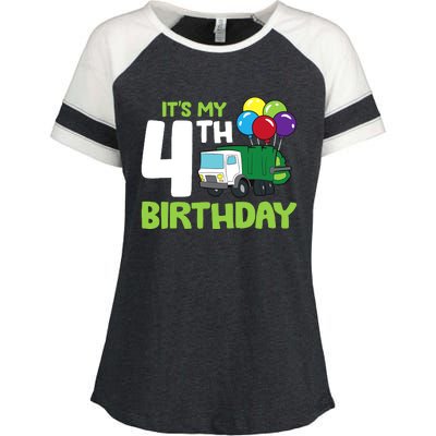 ItS My 4th Birthday Garbage Truck 4th Birthday Enza Ladies Jersey Colorblock Tee