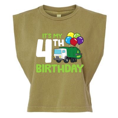 ItS My 4th Birthday Garbage Truck 4th Birthday Garment-Dyed Women's Muscle Tee