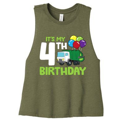 ItS My 4th Birthday Garbage Truck 4th Birthday Women's Racerback Cropped Tank