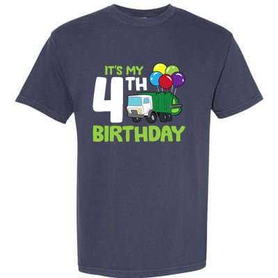 ItS My 4th Birthday Garbage Truck 4th Birthday Garment-Dyed Heavyweight T-Shirt