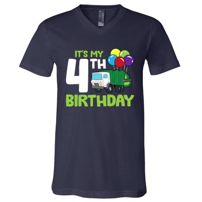 ItS My 4th Birthday Garbage Truck 4th Birthday V-Neck T-Shirt