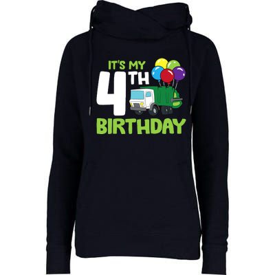 ItS My 4th Birthday Garbage Truck 4th Birthday Womens Funnel Neck Pullover Hood