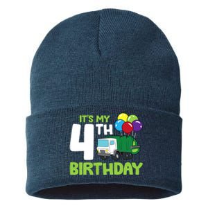 ItS My 4th Birthday Garbage Truck 4th Birthday Sustainable Knit Beanie