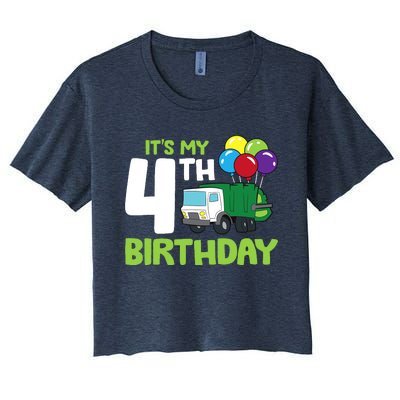 ItS My 4th Birthday Garbage Truck 4th Birthday Women's Crop Top Tee