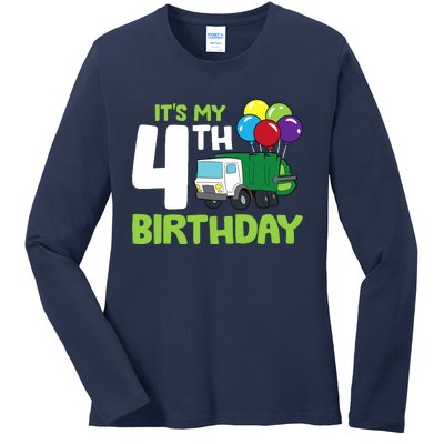 ItS My 4th Birthday Garbage Truck 4th Birthday Ladies Long Sleeve Shirt