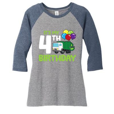 ItS My 4th Birthday Garbage Truck 4th Birthday Women's Tri-Blend 3/4-Sleeve Raglan Shirt