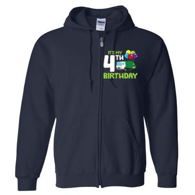 ItS My 4th Birthday Garbage Truck 4th Birthday Full Zip Hoodie