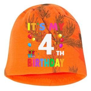 ItS My 4th Birthday 4 Four Happy Birthday Kati - Camo Knit Beanie