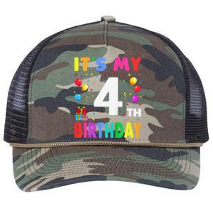 ItS My 4th Birthday 4 Four Happy Birthday Retro Rope Trucker Hat Cap