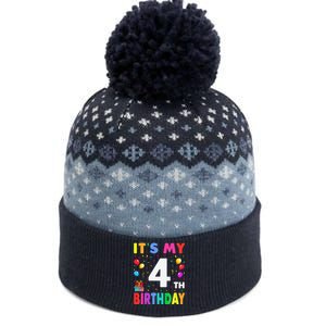 ItS My 4th Birthday 4 Four Happy Birthday The Baniff Cuffed Pom Beanie