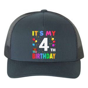 ItS My 4th Birthday 4 Four Happy Birthday Yupoong Adult 5-Panel Trucker Hat