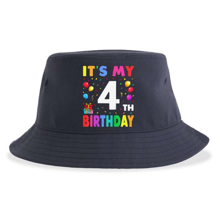 ItS My 4th Birthday 4 Four Happy Birthday Sustainable Bucket Hat