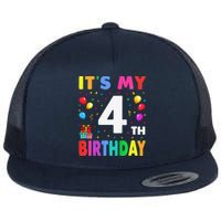 ItS My 4th Birthday 4 Four Happy Birthday Flat Bill Trucker Hat