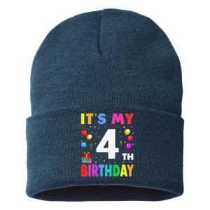 ItS My 4th Birthday 4 Four Happy Birthday Sustainable Knit Beanie