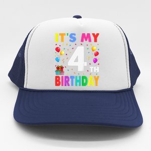 ItS My 4th Birthday 4 Four Happy Birthday Trucker Hat