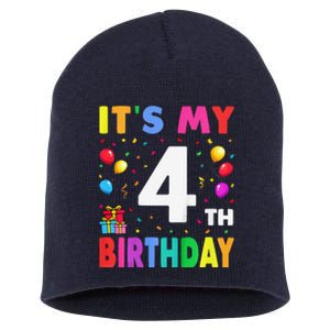 ItS My 4th Birthday 4 Four Happy Birthday Short Acrylic Beanie