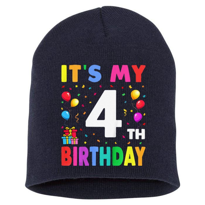 ItS My 4th Birthday 4 Four Happy Birthday Short Acrylic Beanie