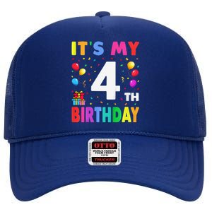 ItS My 4th Birthday 4 Four Happy Birthday High Crown Mesh Back Trucker Hat