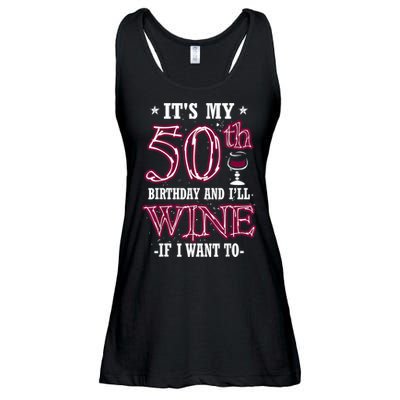 It's My 50th Birthday and I'll Wine If I Want To Ladies Essential Flowy Tank