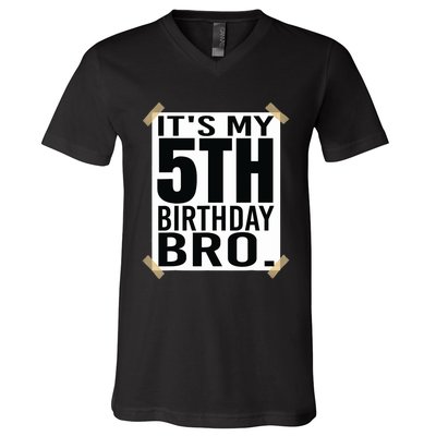 It's My 5nd Birthday Bro Fifth Birthday Party Boys Girls V-Neck T-Shirt