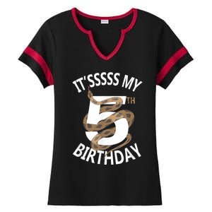 Its My 5th Birthday 5 Years Old Snake Boy And Girl Party Ladies Halftime Notch Neck Tee