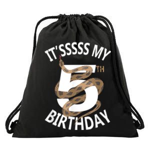 Its My 5th Birthday 5 Years Old Snake Boy And Girl Party Drawstring Bag